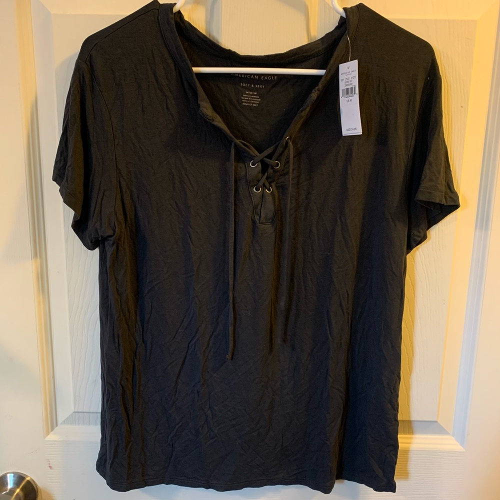 Black front tie shirt